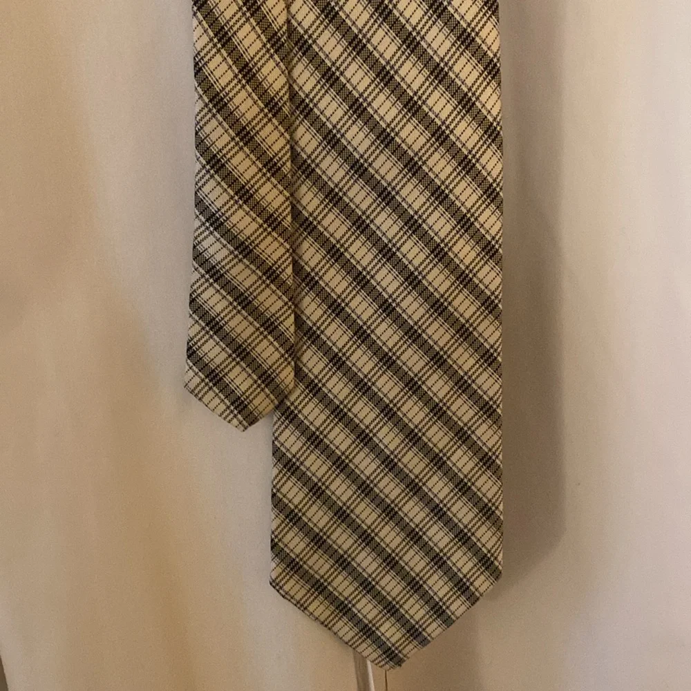 Polo Ralph Lauren Men’s Beige Black Plaid Tie Blue Label Classic Necktie